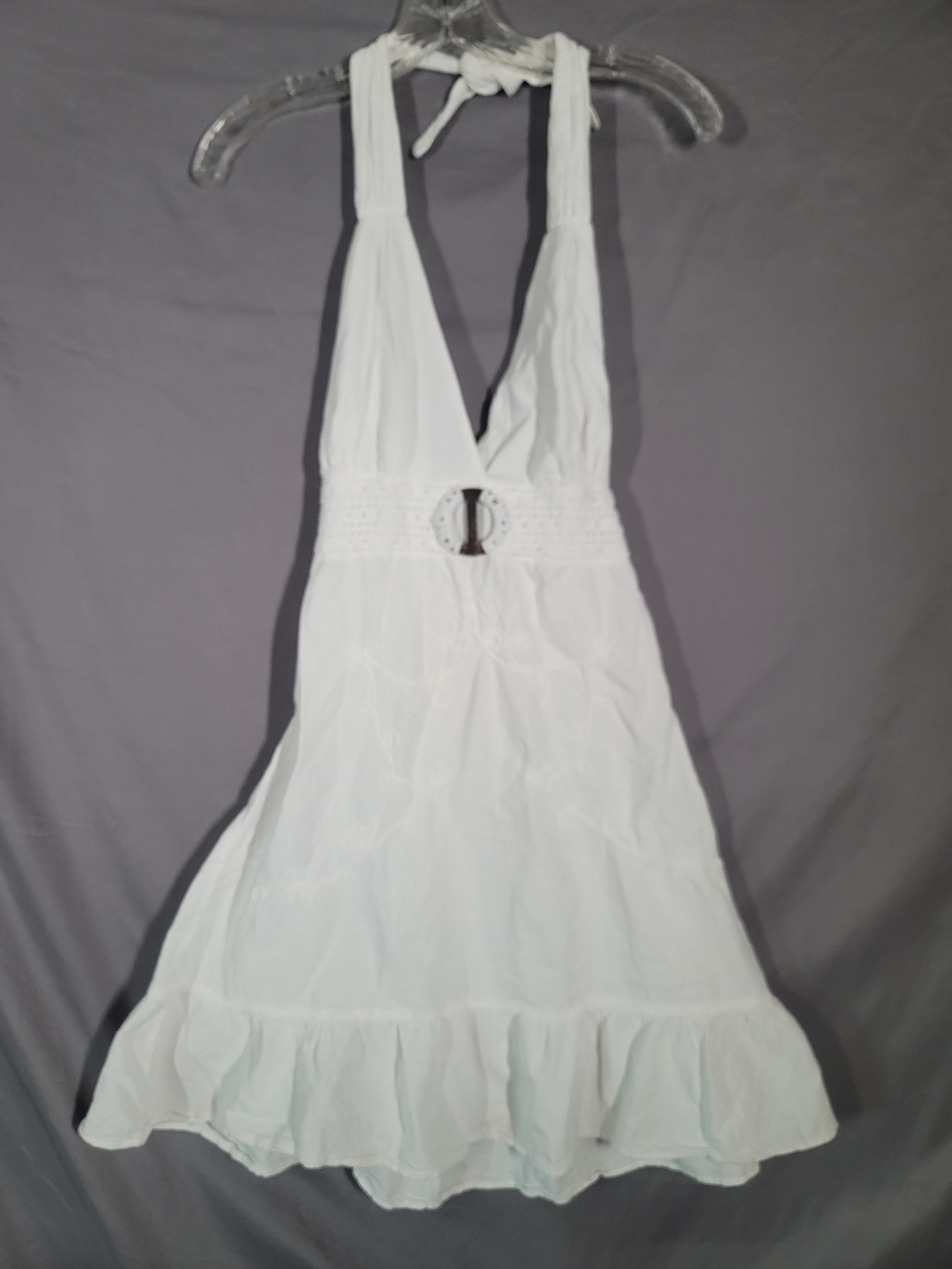 Giocam White Halter Mini Dress M Boho Summer Beach Ruffle